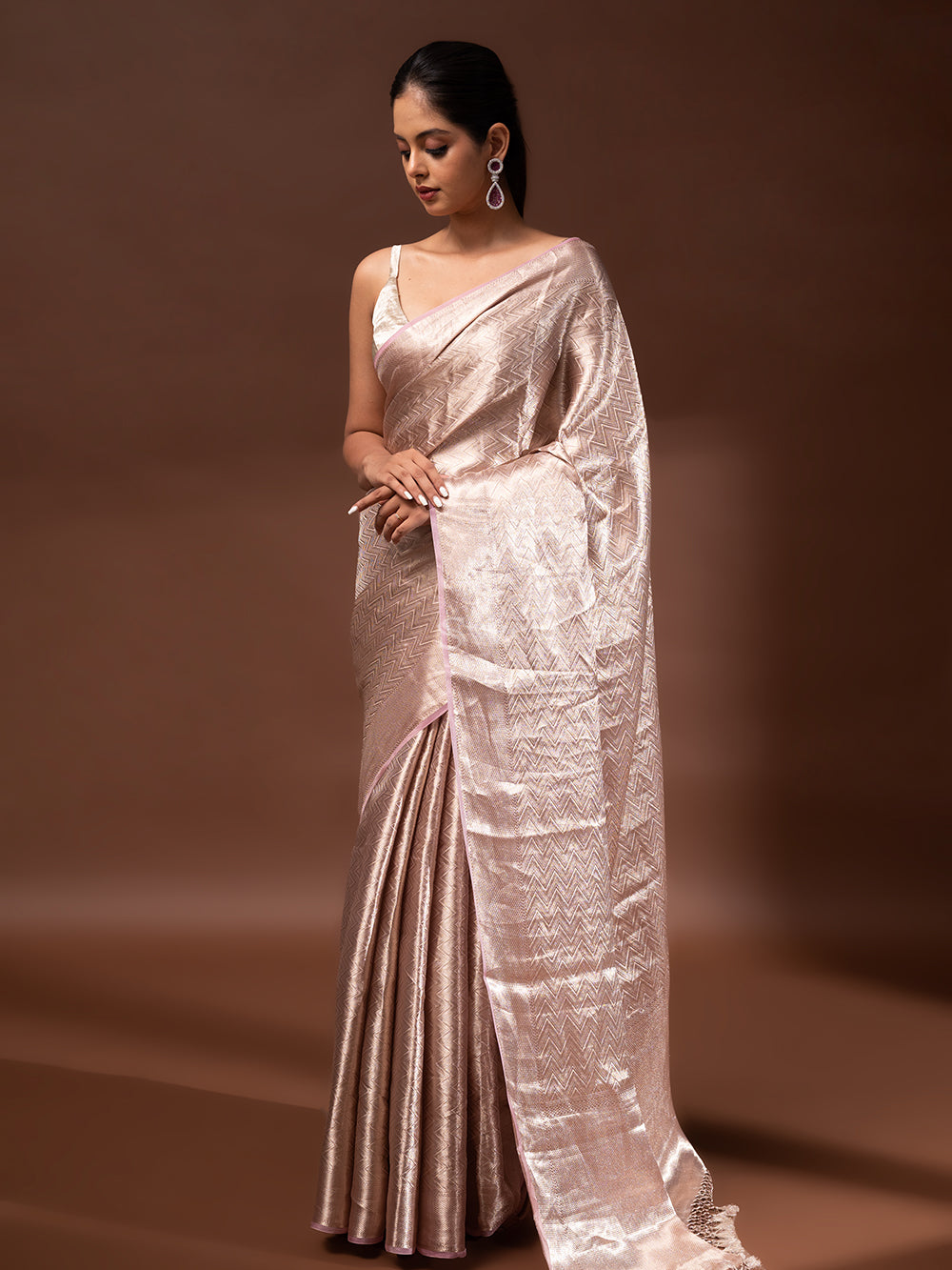 Pastel Pink Tissue Brocade Handloom Banarasi Saree - Sacred Weaves