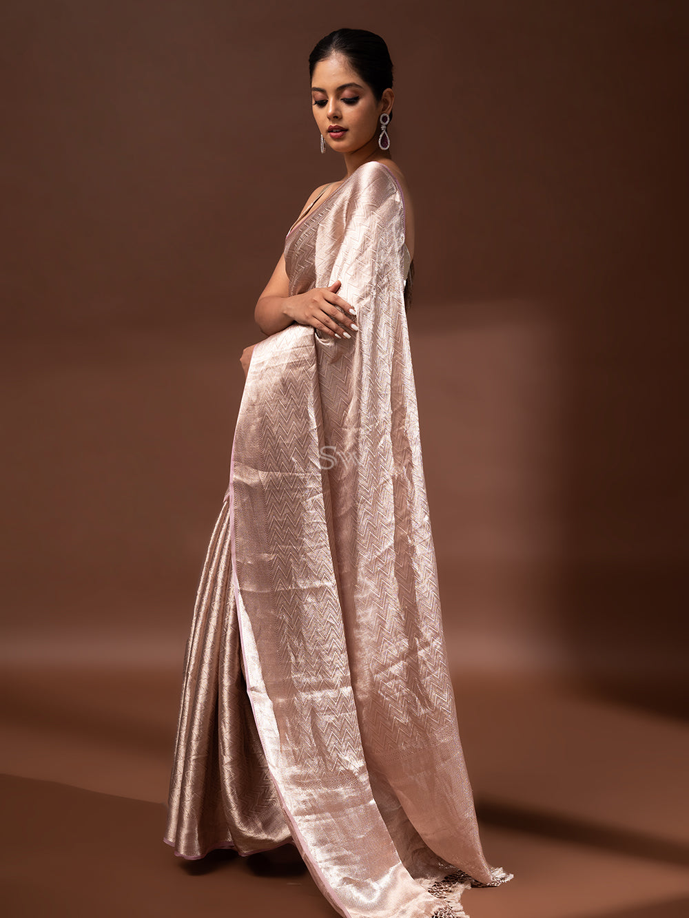 Pastel Pink Tissue Brocade Handloom Banarasi Saree - Sacred Weaves