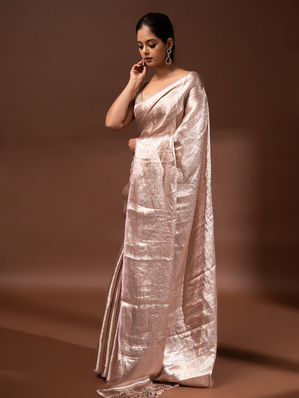 Pastel Pink Tissue Brocade Handloom Banarasi Saree - Sacred Weaves