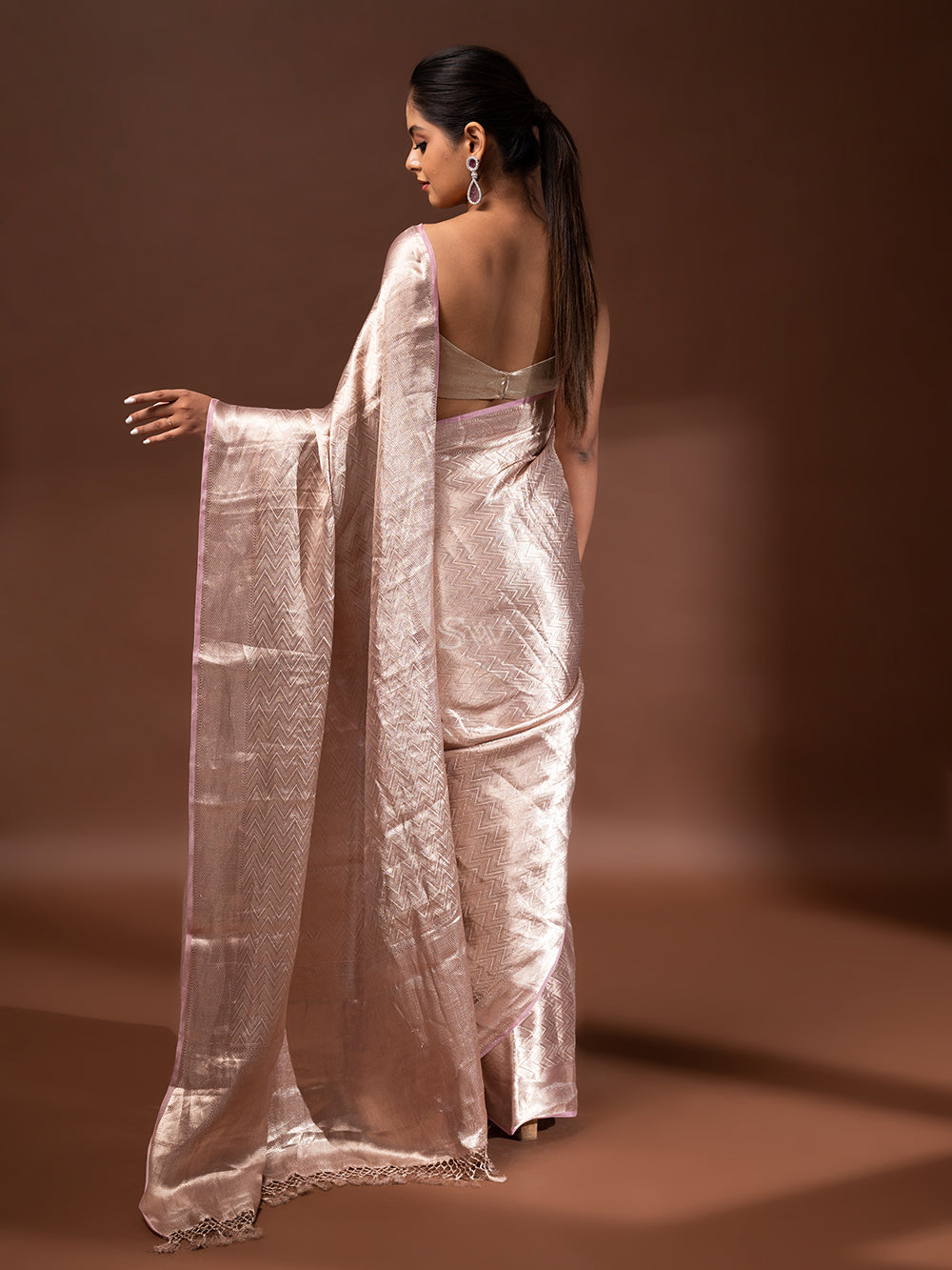 Pastel Pink Tissue Brocade Handloom Banarasi Saree - Sacred Weaves