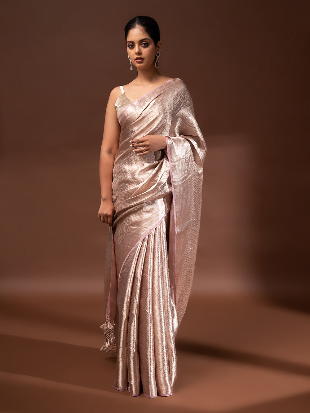 Pastel Pink Tissue Brocade Handloom Banarasi Saree - Sacred Weaves