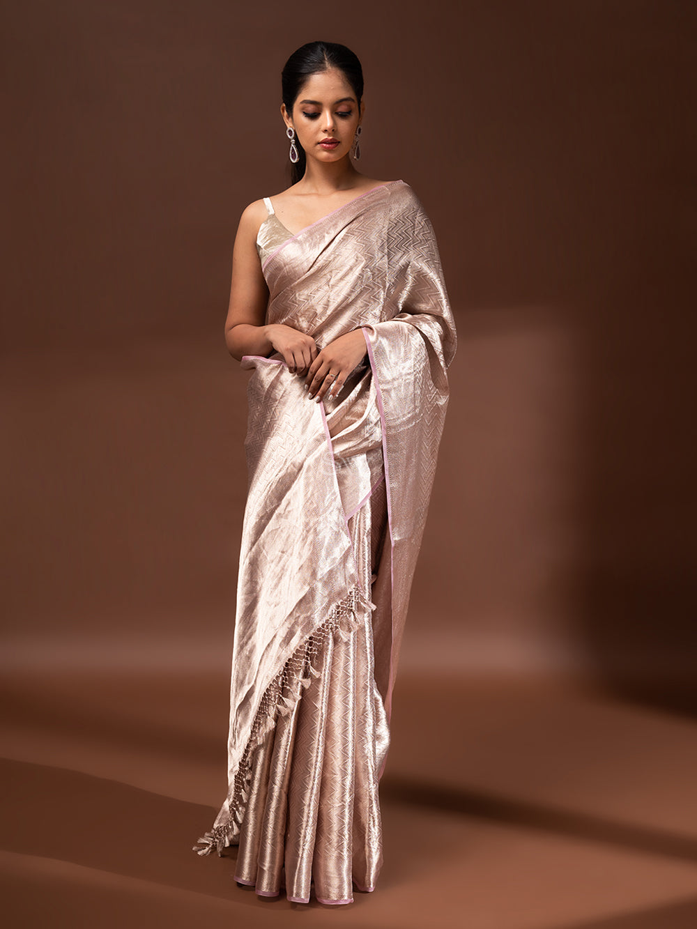 Pastel Pink Tissue Brocade Handloom Banarasi Saree - Sacred Weaves