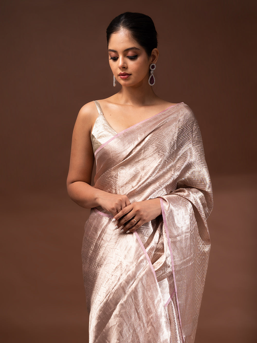 Pastel Pink Tissue Brocade Handloom Banarasi Saree - Sacred Weaves
