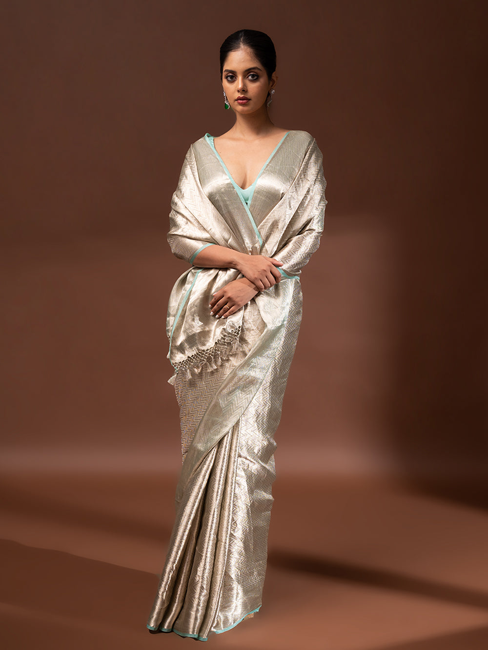 Pastel Aqua Blue Tissue Brocade Handloom Banarasi Saree - Sacred Weaves