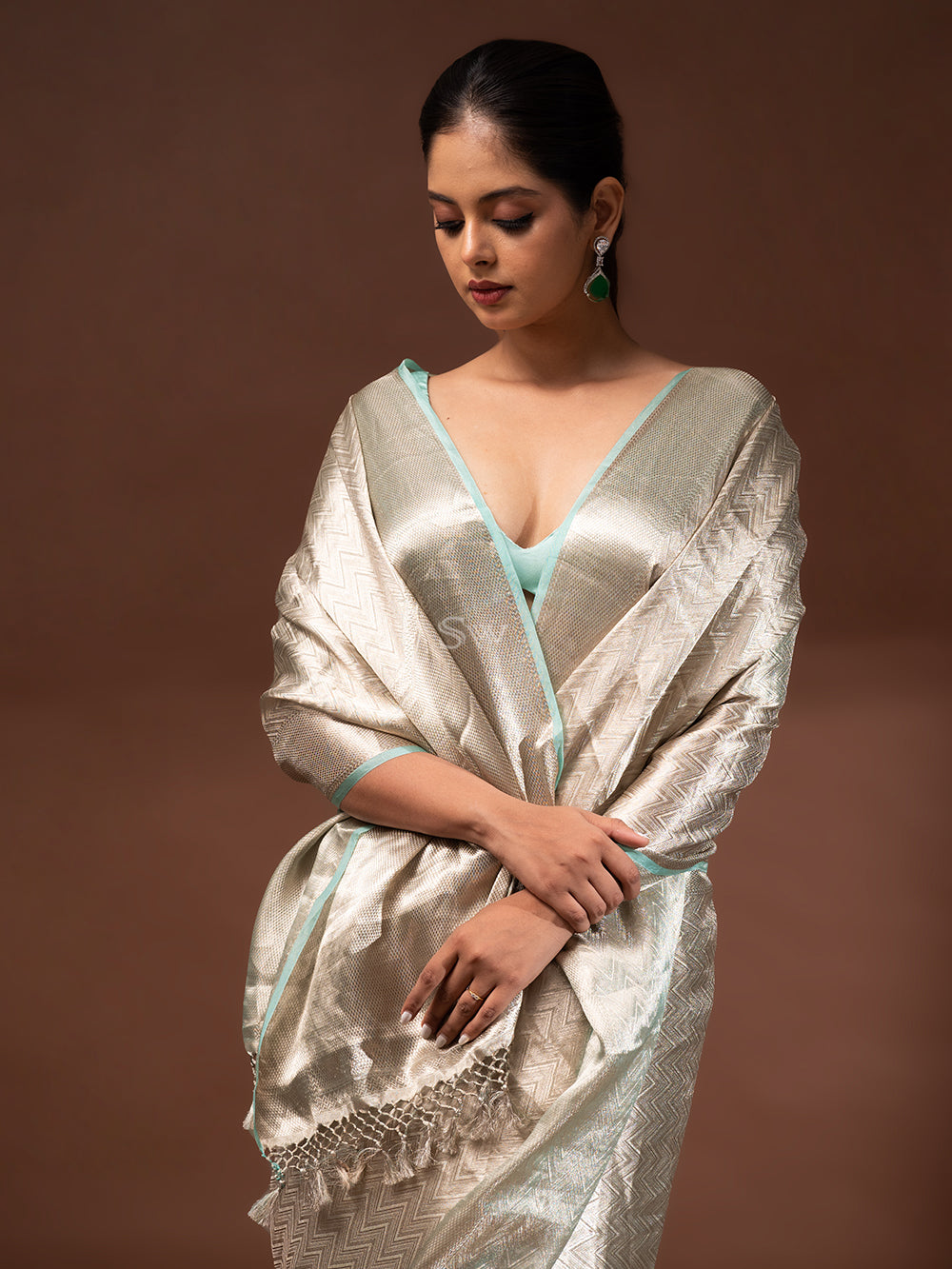Pastel Aqua Blue Tissue Brocade Handloom Banarasi Saree - Sacred Weaves