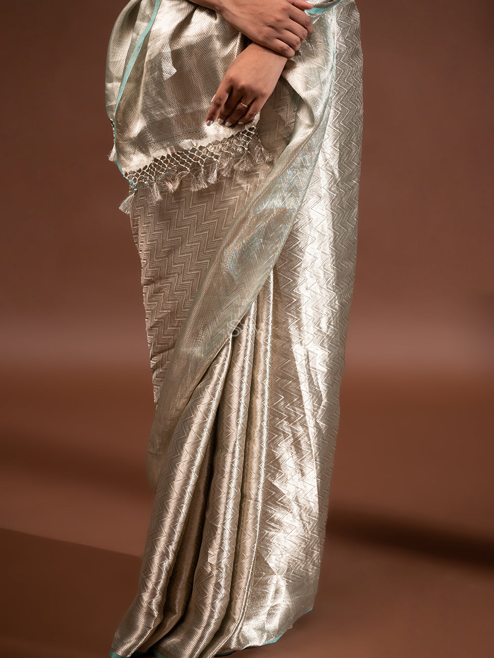 Pastel Aqua Blue Tissue Brocade Handloom Banarasi Saree - Sacred Weaves