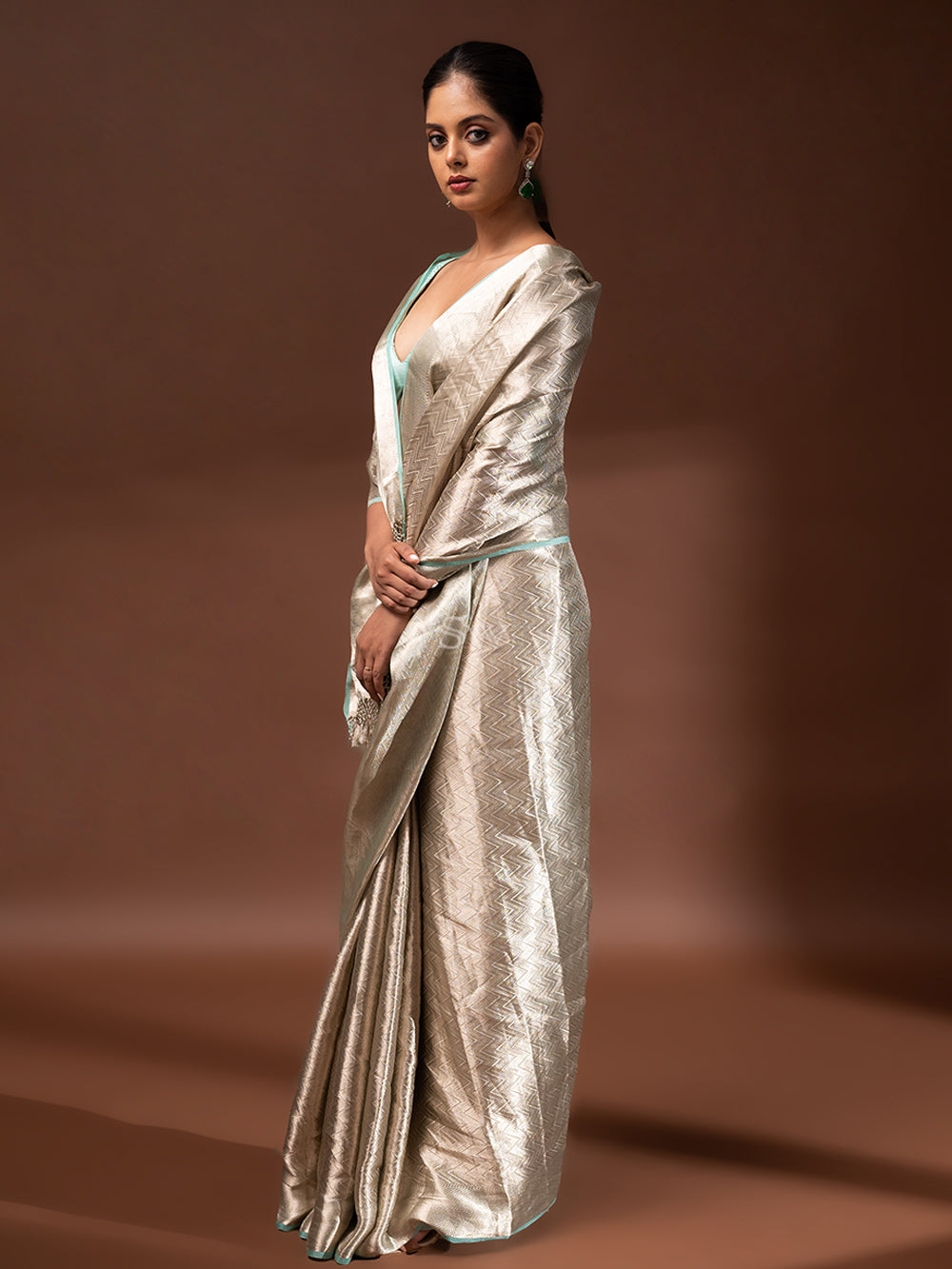 Pastel Aqua Blue Tissue Brocade Handloom Banarasi Saree - Sacred Weaves