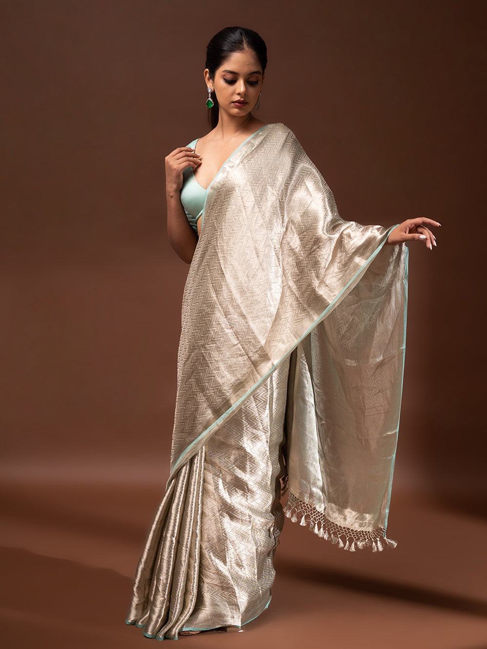 Pastel Aqua Blue Tissue Brocade Handloom Banarasi Saree - Sacred Weaves