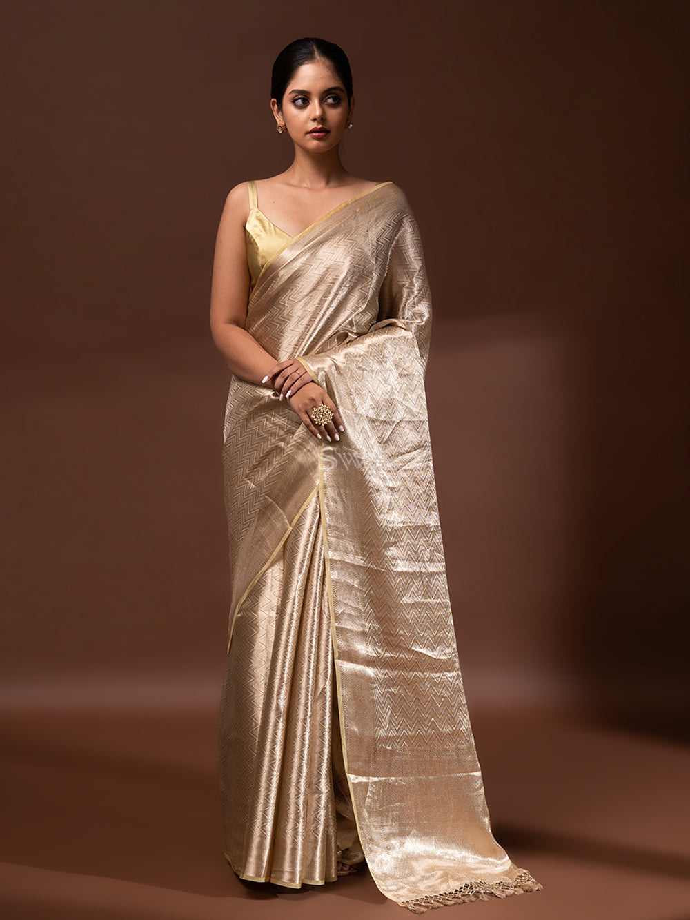 Banarasi Tissue Silk Saree with Tussar Silk Blouse | Meera by Poornima