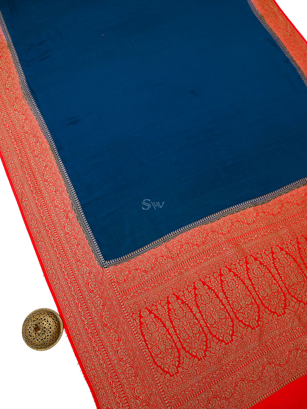 Midnight Blue Plain Crepe Silk Handloom Banarasi Saree - Sacred Weaves