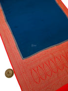 Midnight Blue Plain Crepe Silk Handloom Banarasi Saree - Sacred Weaves