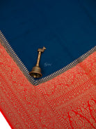 Midnight Blue Plain Crepe Silk Handloom Banarasi Saree - Sacred Weaves