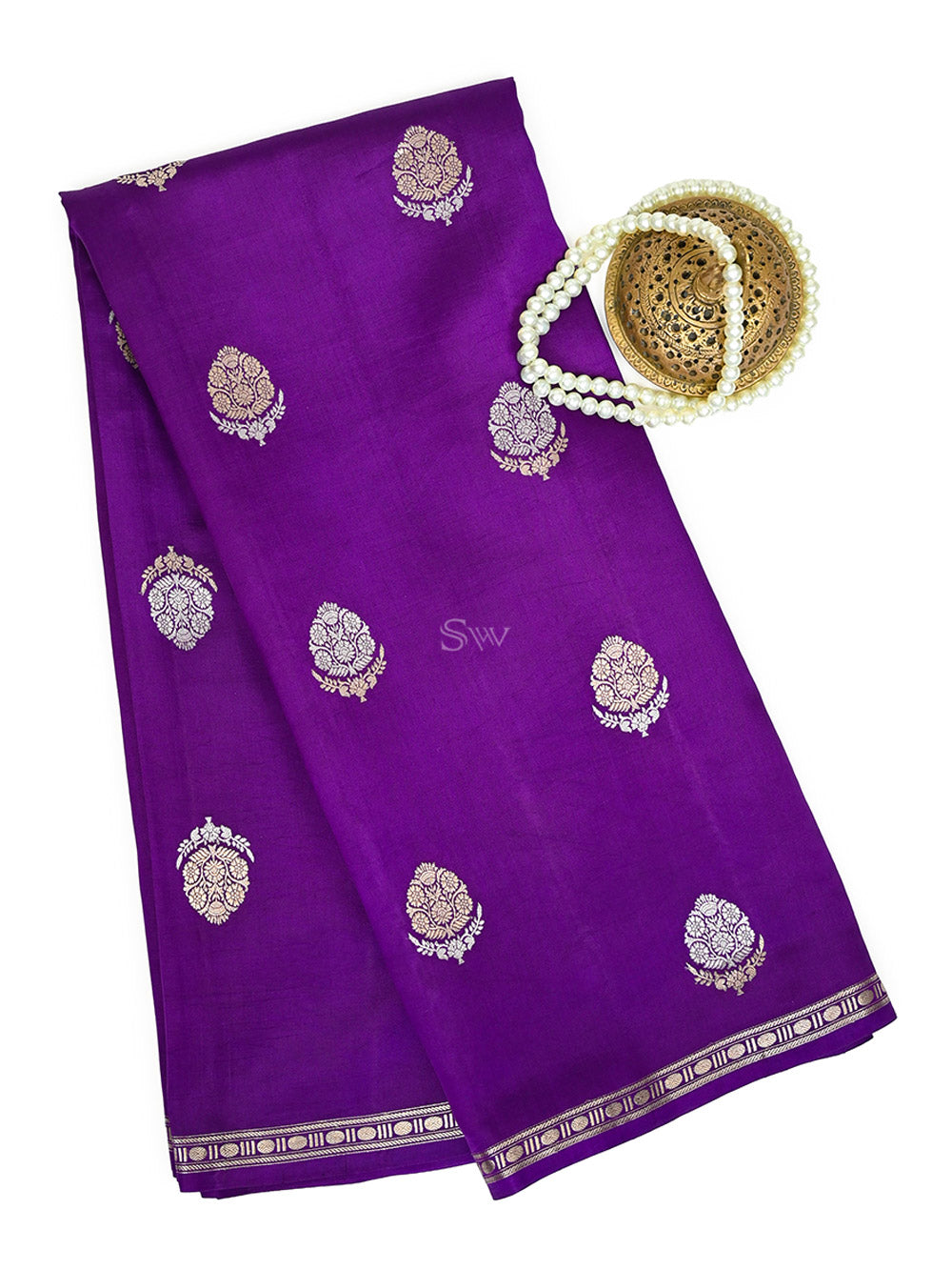 Purple Boota Pure Silk Handloom Banarasi Saree - Sacred Weaves