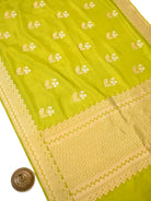 Lime Green Floral Boota Pure Silk Handloom Banarasi Saree - Sacred Weaves