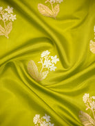 Lime Green Floral Boota Pure Silk Handloom Banarasi Saree - Sacred Weaves