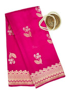 Dark Pink Floral Boota Pure Silk Handloom Banarasi Saree - Sacred Weaves