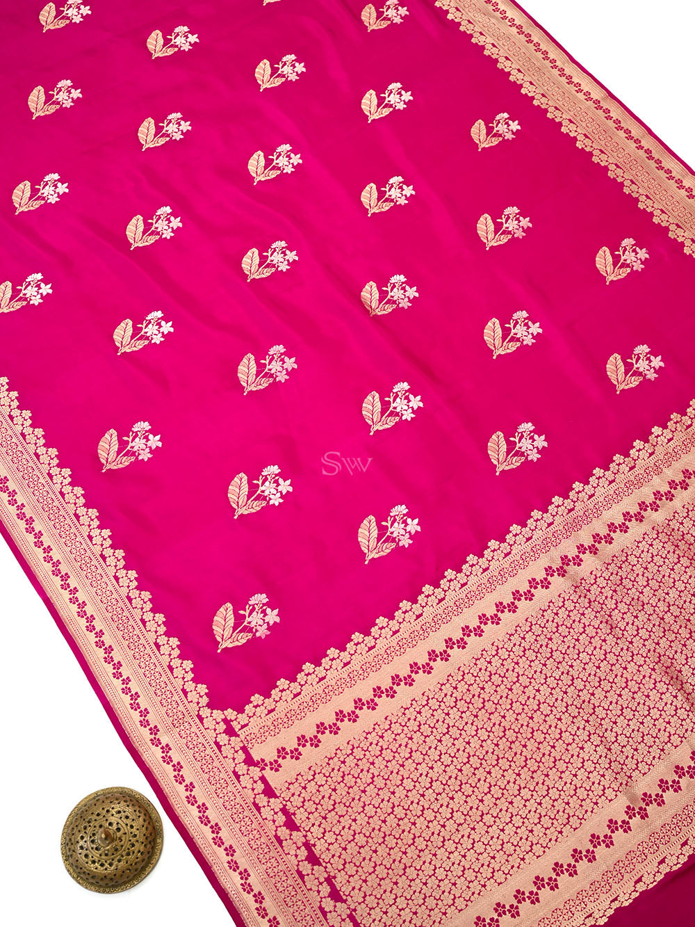 Dark Pink Floral Boota Pure Silk Handloom Banarasi Saree - Sacred Weaves