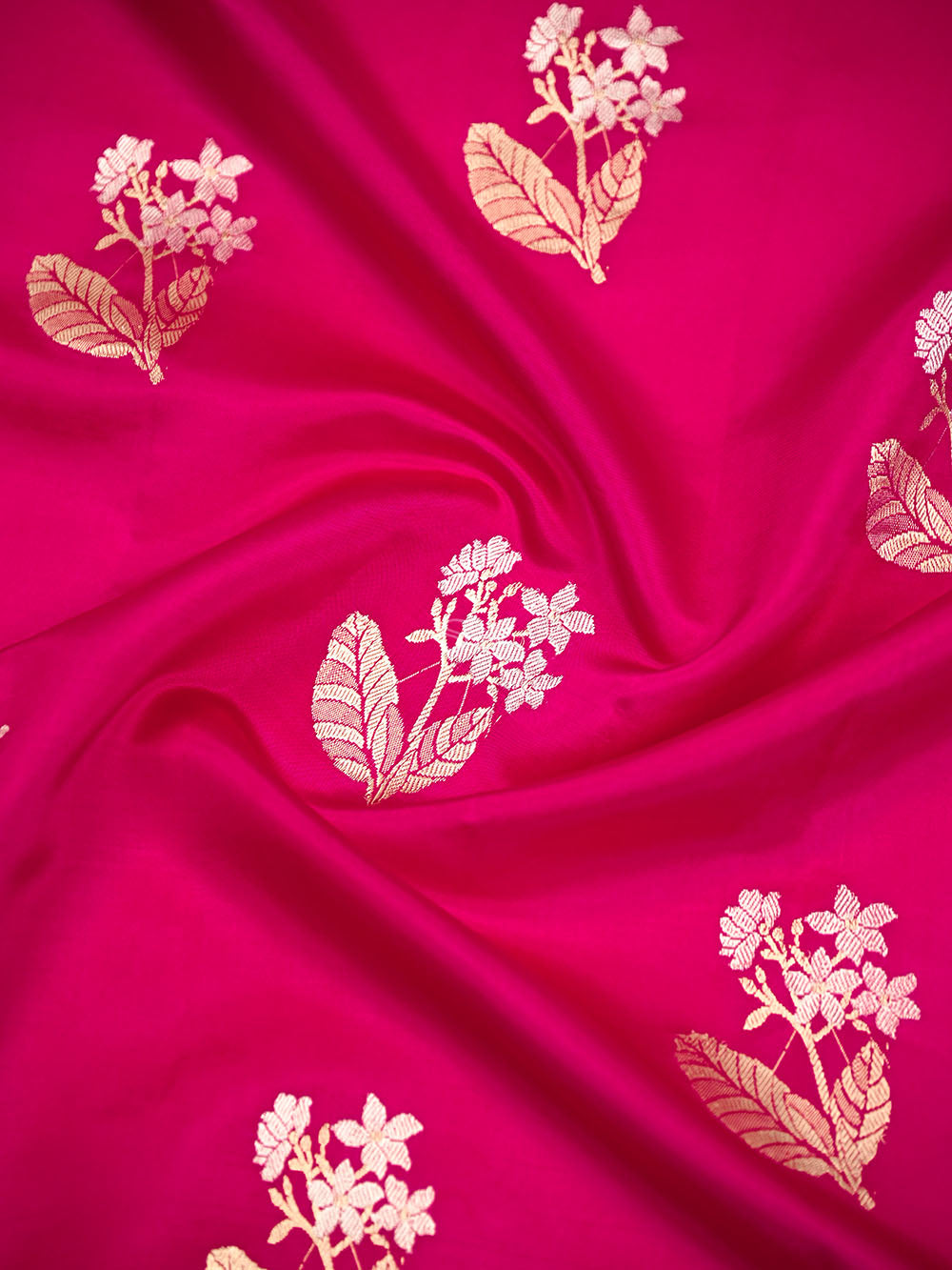 Dark Pink Floral Boota Pure Silk Handloom Banarasi Saree - Sacred Weaves