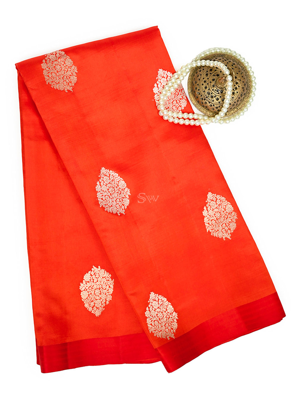 Dark Orange Boota Pure Silk Handloom Banarasi Saree - Sacred Weaves