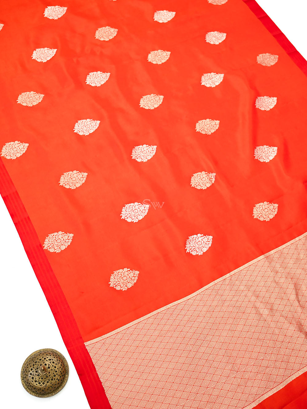 Dark Orange Boota Pure Silk Handloom Banarasi Saree - Sacred Weaves