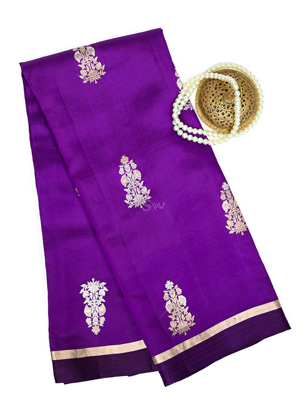 Purple Floral Boota Pure Silk Handloom Banarasi Saree - Sacred Weaves