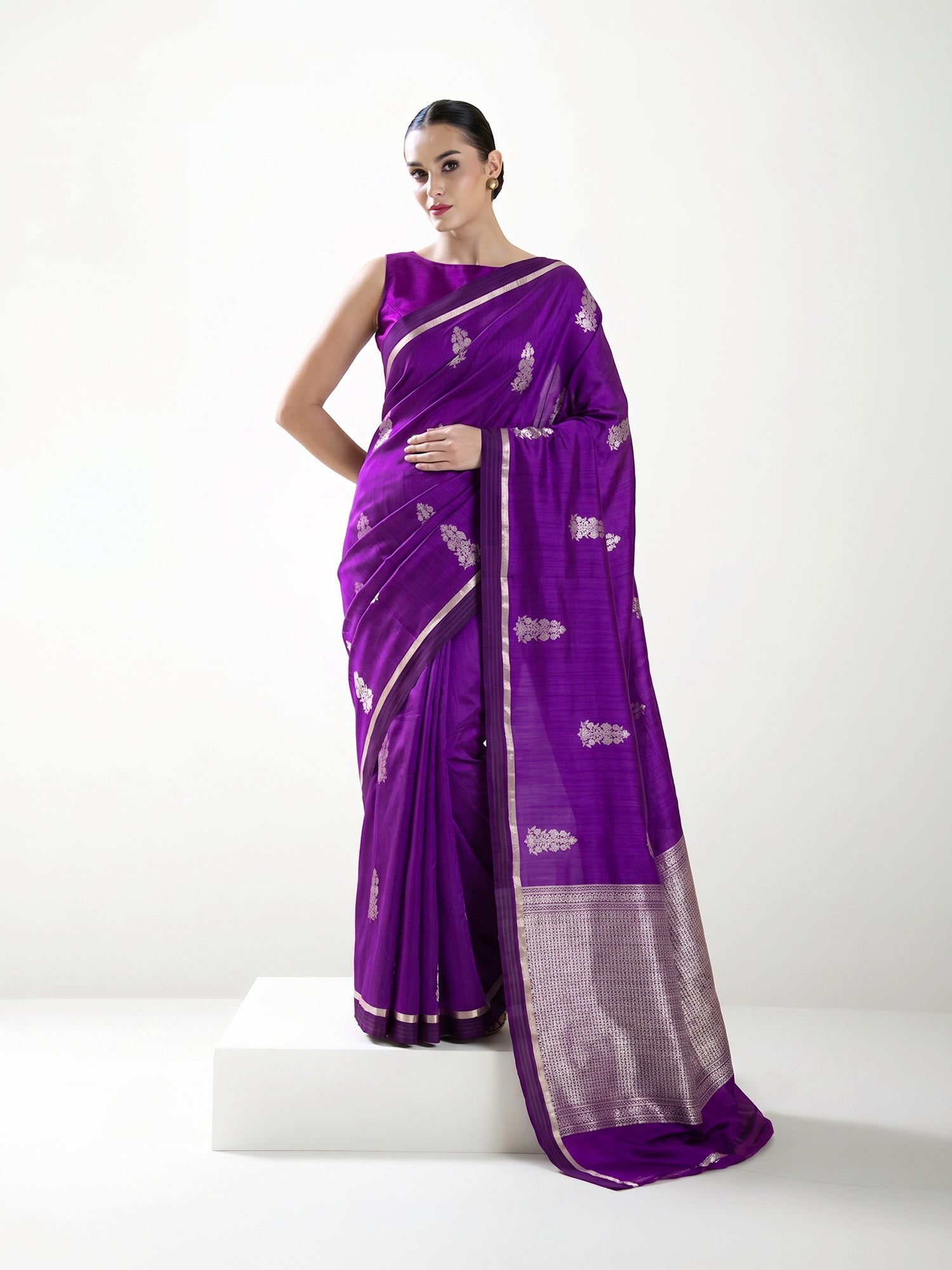 Purple Floral Boota Pure Silk Handloom Banarasi Saree - Sacred Weaves