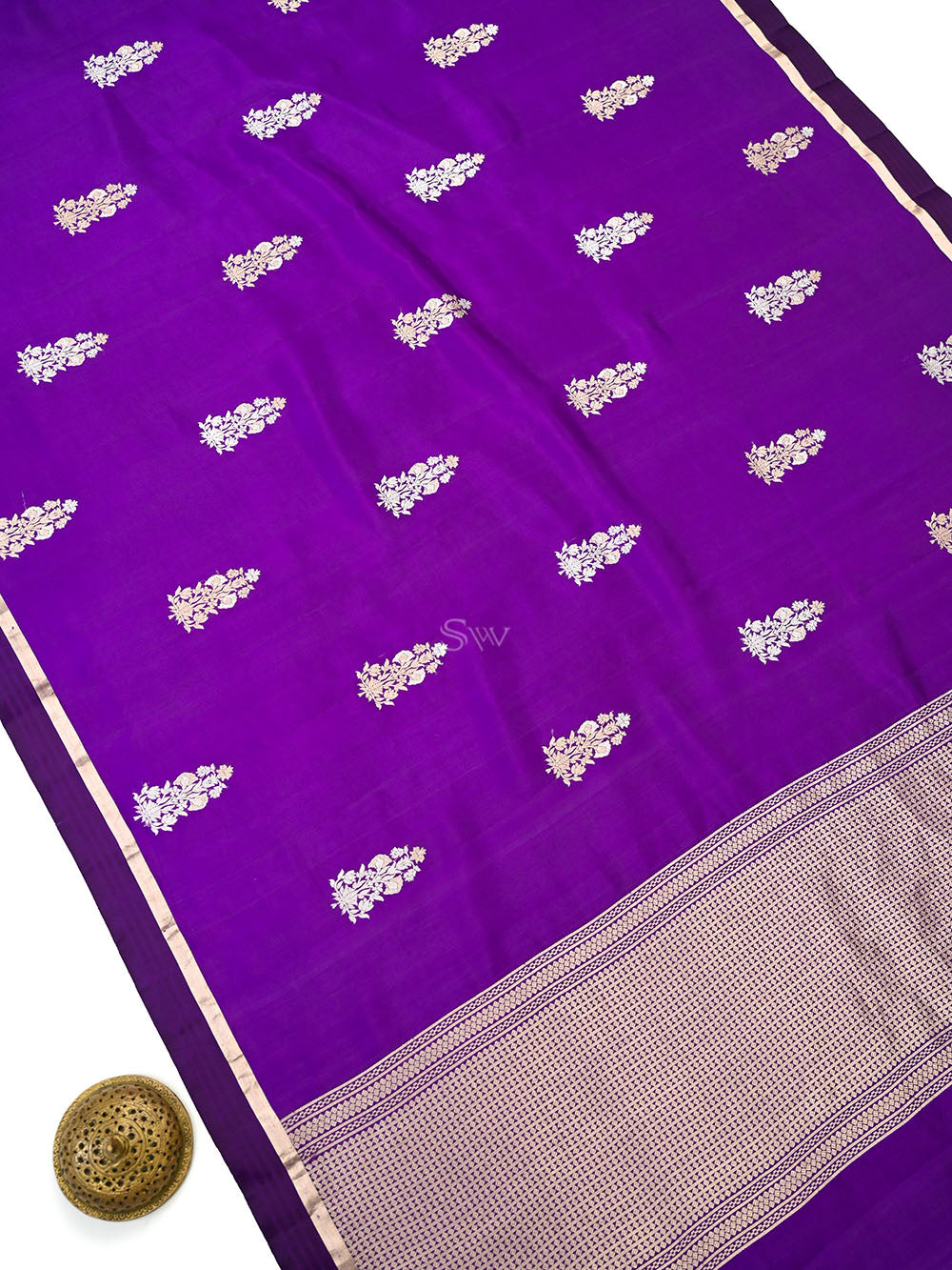 Purple Floral Boota Pure Silk Handloom Banarasi Saree - Sacred Weaves