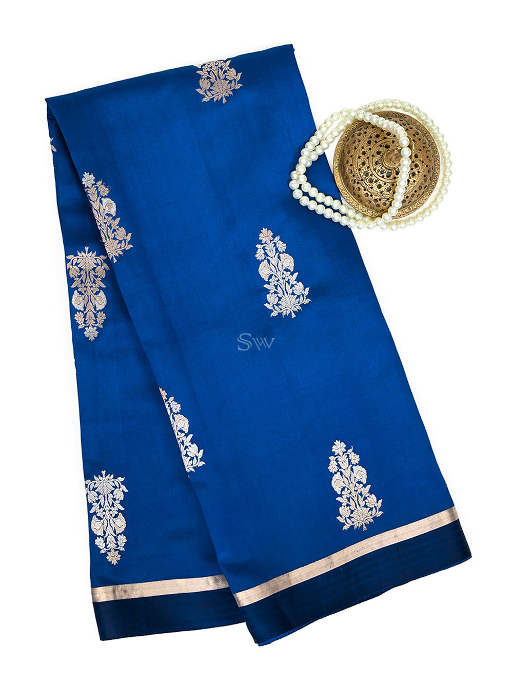 Midnight Blue Floral Boota Pure Silk Handloom Banarasi Saree - Sacred Weaves