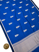 Midnight Blue Floral Boota Pure Silk Handloom Banarasi Saree - Sacred Weaves