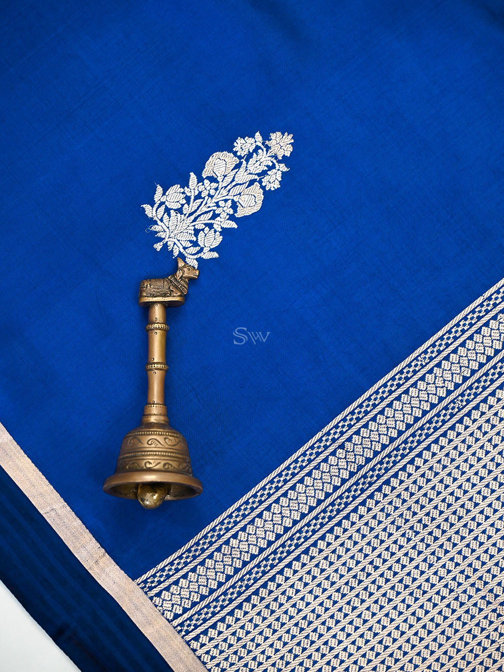 Midnight Blue Floral Boota Pure Silk Handloom Banarasi Saree - Sacred Weaves