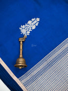Midnight Blue Floral Boota Pure Silk Handloom Banarasi Saree - Sacred Weaves