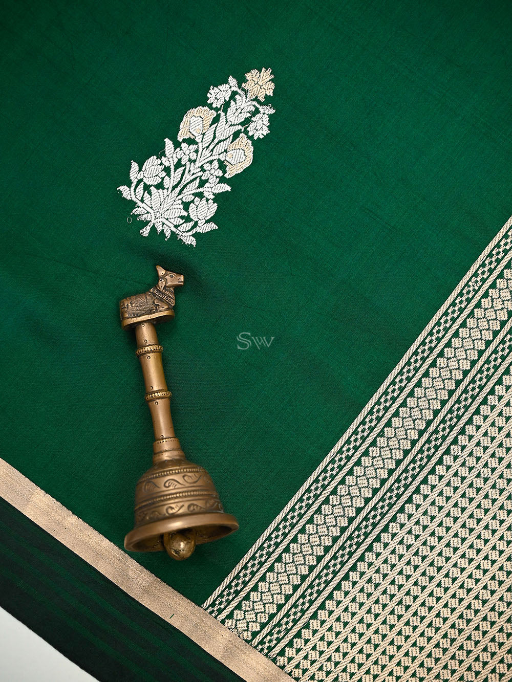 Bottle Green Boota Pure Silk Handloom Banarasi Saree - Sacred Weaves