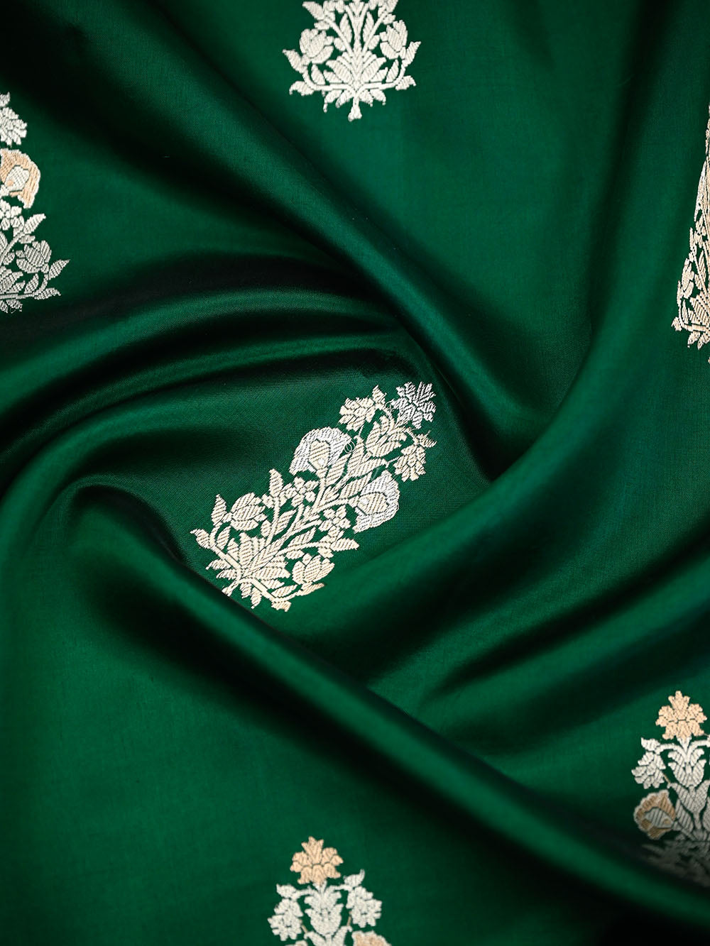 Bottle Green Boota Pure Silk Handloom Banarasi Saree - Sacred Weaves