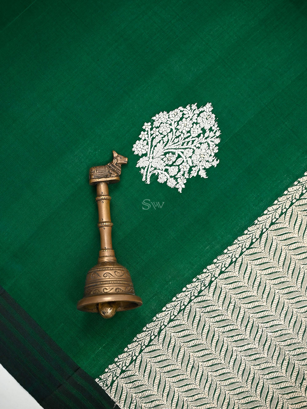 Bottle Green Floral Boota Pure Silk Handloom Banarasi Saree - Sacred Weaves