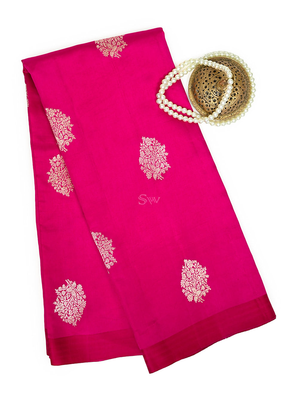 Dark Pink Floral Boota Pure Silk Handloom Banarasi Saree - Sacred Weaves