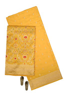 Yellow Meenakari Booti Katan Silk Handloom Banarasi Suit - Sacred Weaves