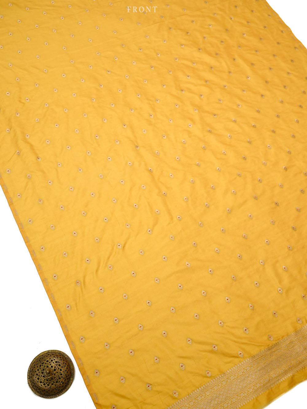 Yellow Meenakari Booti Katan Silk Handloom Banarasi Suit - Sacred Weaves