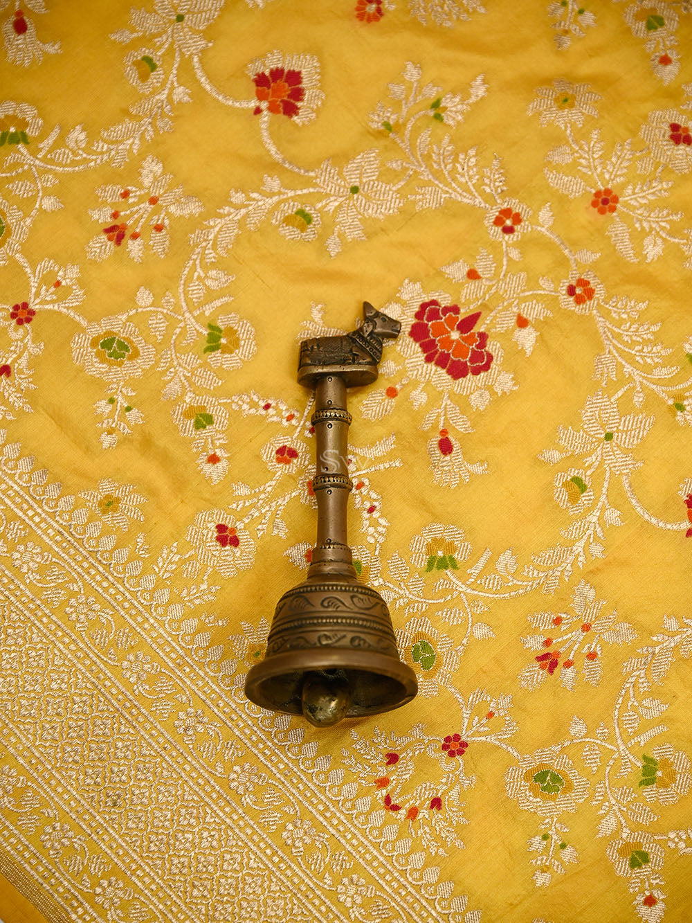 Yellow Meenakari Booti Katan Silk Handloom Banarasi Suit - Sacred Weaves