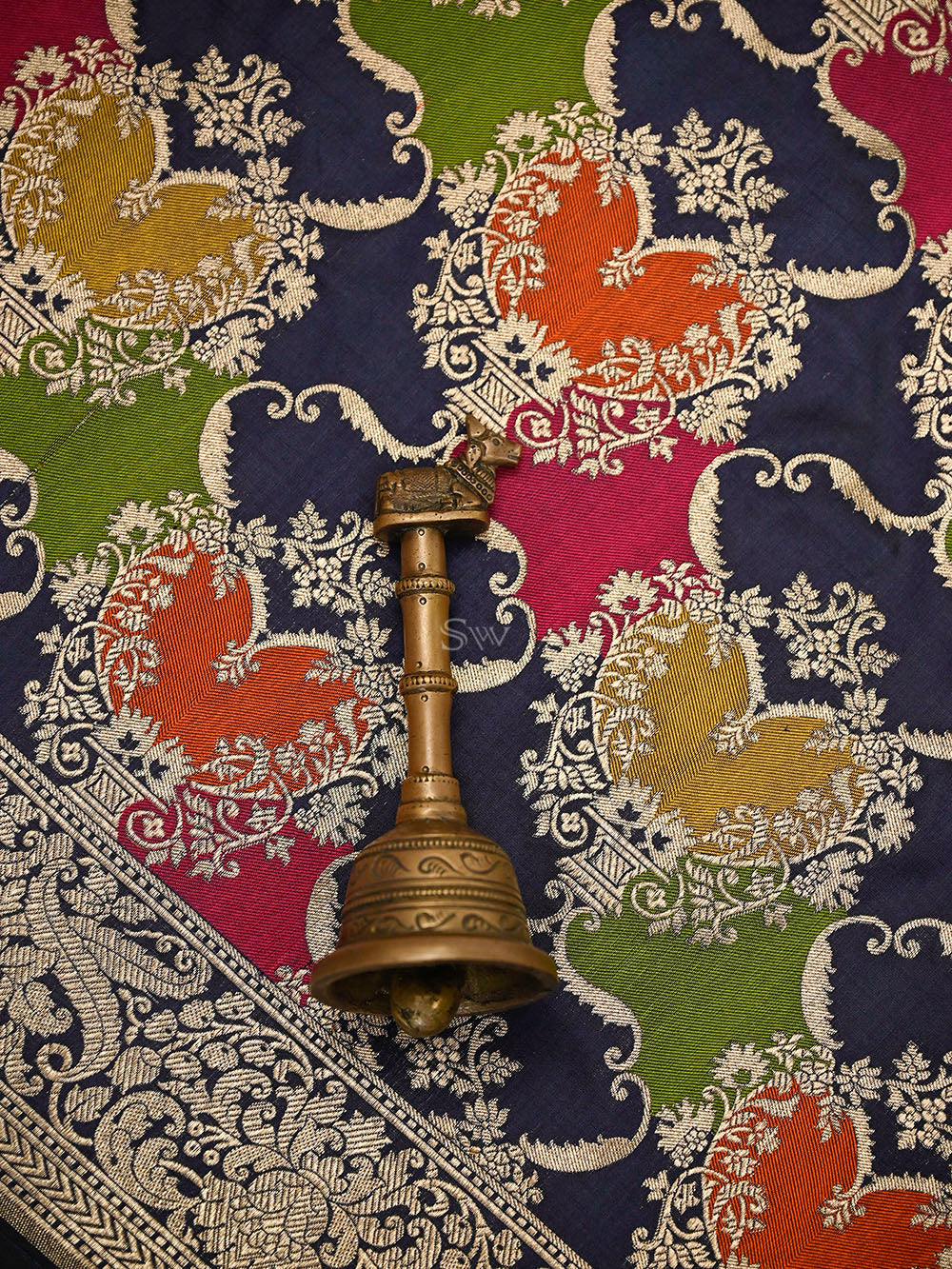 Navy Blue Meenakari Booti Katan Silk Handloom Banarasi Suit - Sacred Weaves