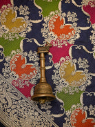 Navy Blue Meenakari Booti Katan Silk Handloom Banarasi Suit - Sacred Weaves