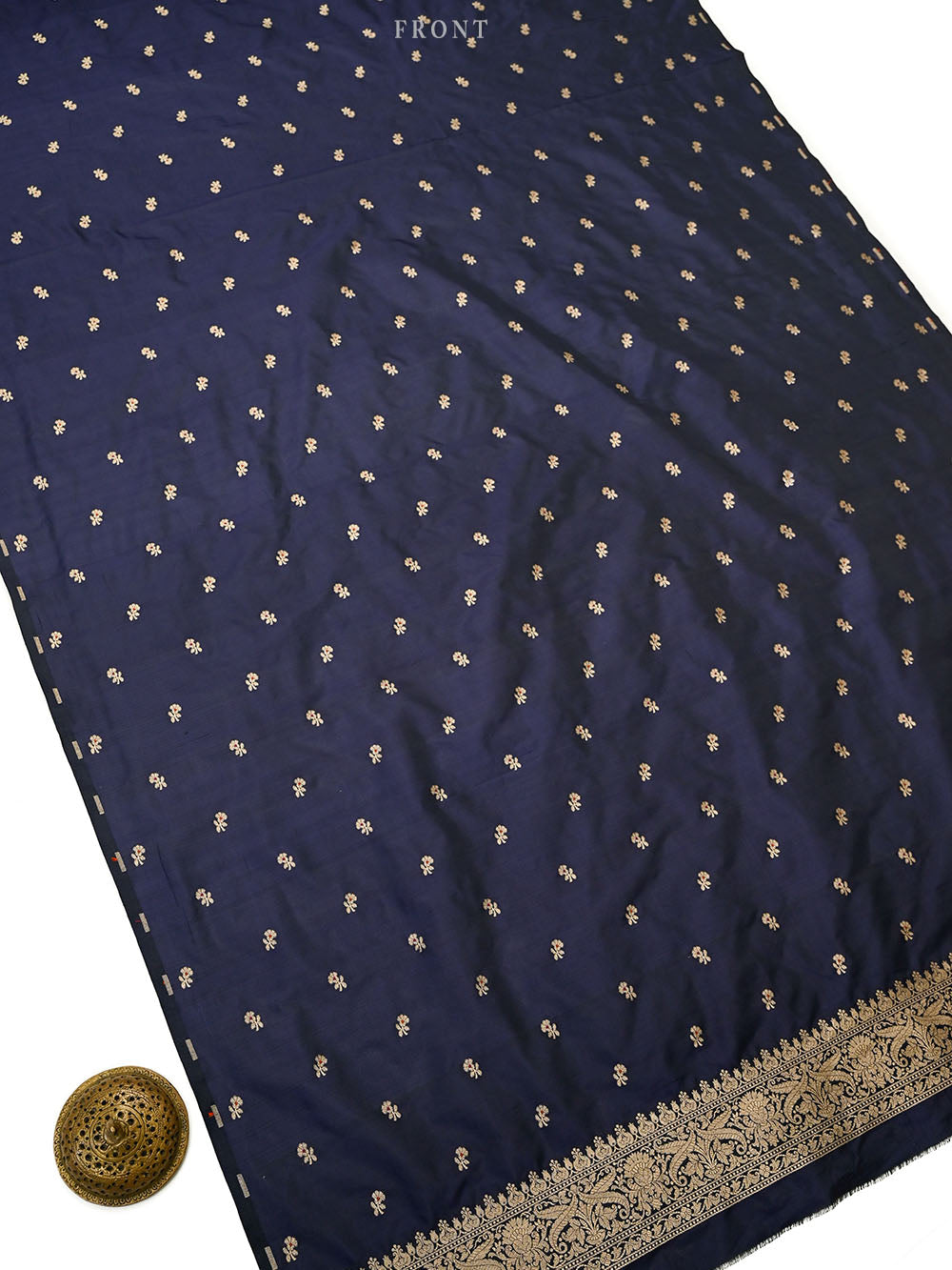 Navy Blue Meenakari Booti Katan Silk Handloom Banarasi Suit - Sacred Weaves