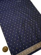 Navy Blue Meenakari Booti Katan Silk Handloom Banarasi Suit - Sacred Weaves