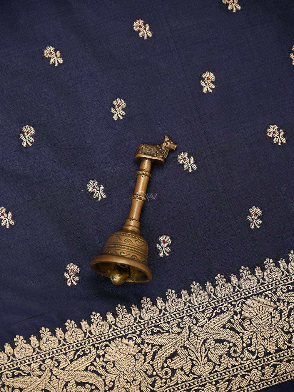 Navy Blue Meenakari Booti Katan Silk Handloom Banarasi Suit - Sacred Weaves