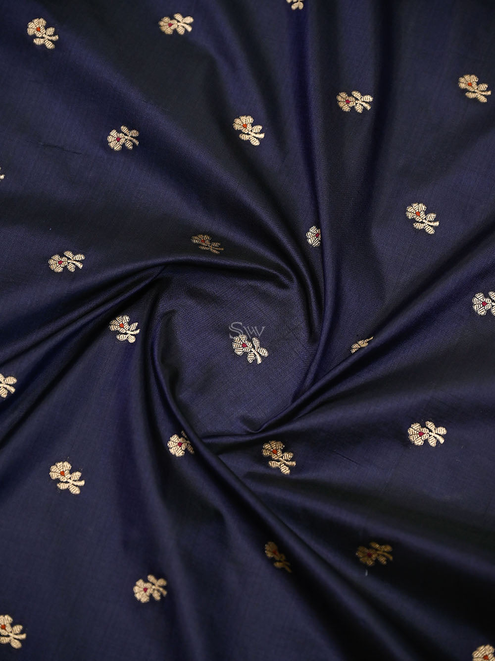 Navy Blue Meenakari Booti Katan Silk Handloom Banarasi Suit - Sacred Weaves