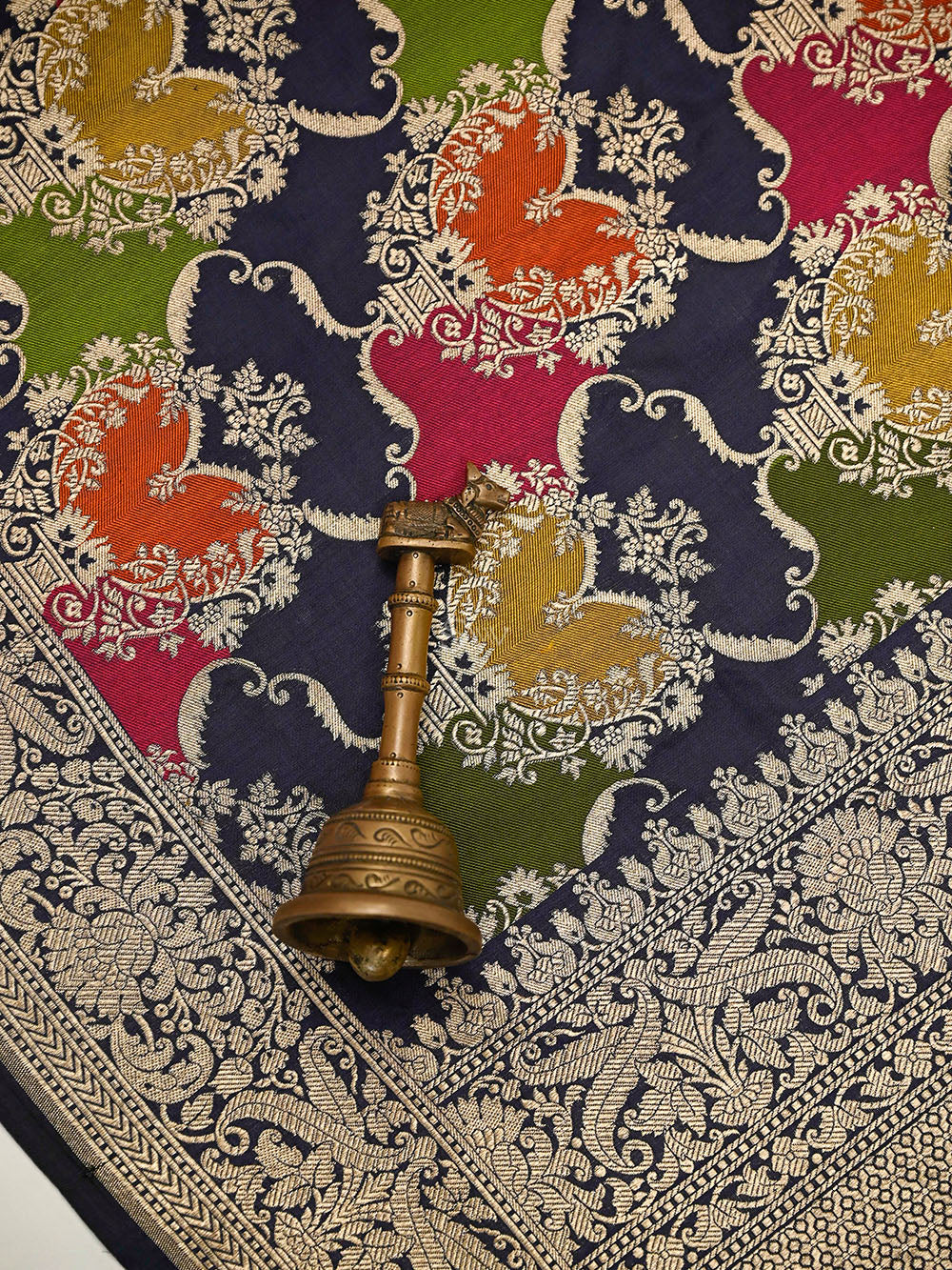 Navy Blue Meenakari Booti Katan Silk Handloom Banarasi Suit - Sacred Weaves