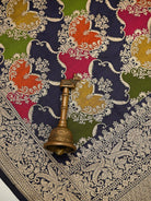 Navy Blue Meenakari Booti Katan Silk Handloom Banarasi Suit - Sacred Weaves