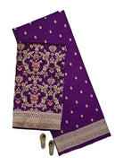 Purple Meenakari Booti Katan Silk Handloom Banarasi Suit - Sacred Weaves