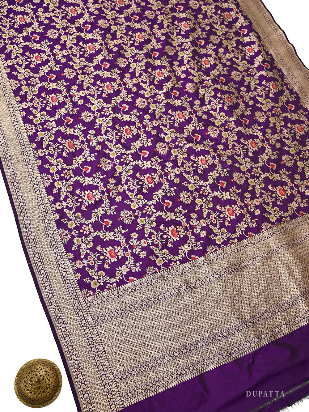 Purple Meenakari Booti Katan Silk Handloom Banarasi Suit - Sacred Weaves