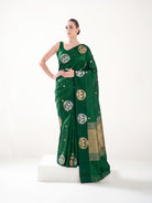 Bottle Green Booti Pure Silk Handloom Banarasi Saree - Sacred Weaves