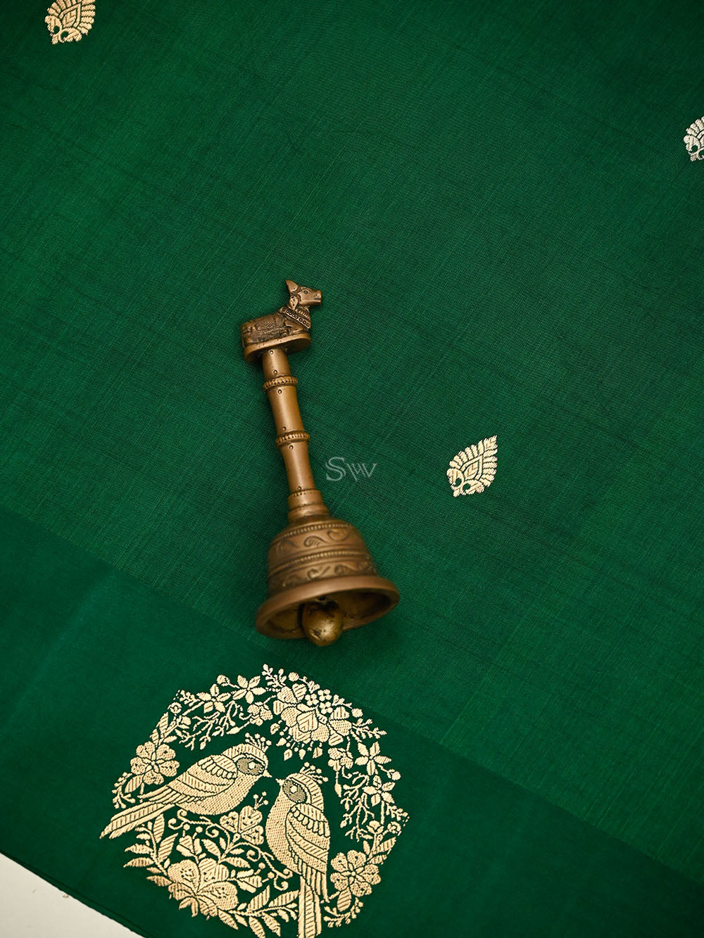 Bottle Green Booti Pure Silk Handloom Banarasi Saree - Sacred Weaves
